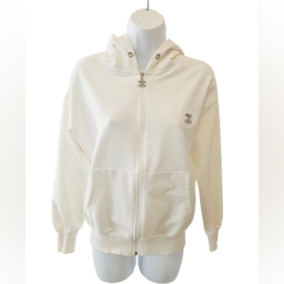 Off White Cream Zip-Up Hoodie with Logo - Picture 9 of 10